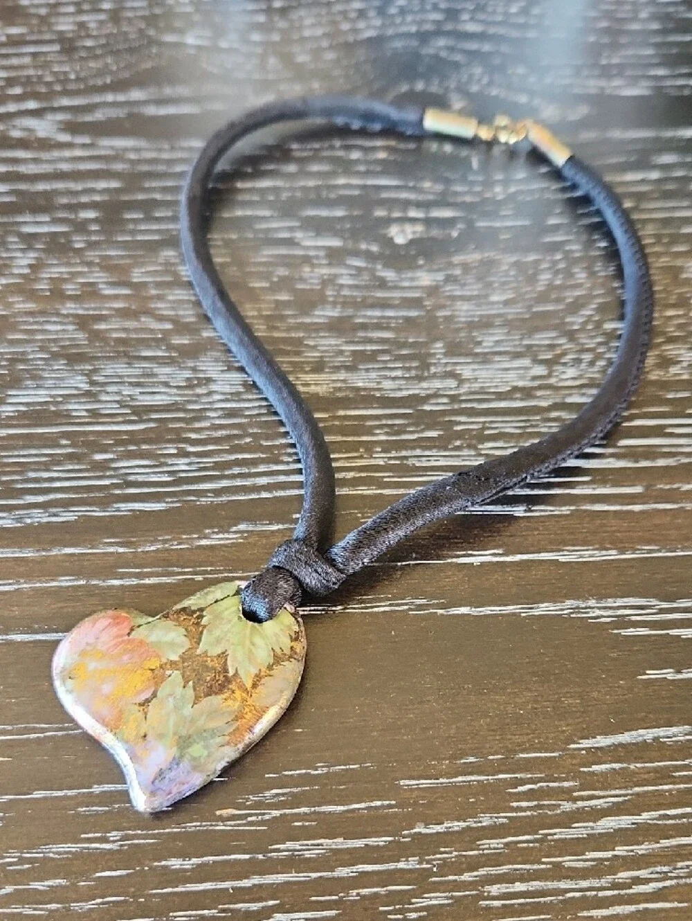 Handmade Heart Pendant Necklace in Green and Pink